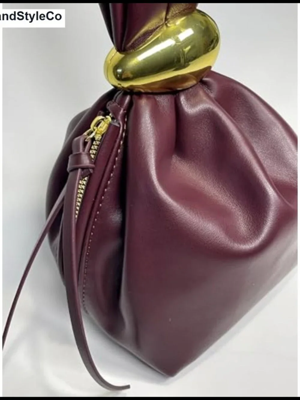 Burgundy Wristlet Clutch PU Leather Knot Purse Tote for Women Wedding Party